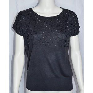 H&M Y2k Embellished Pearls Silk Blend Short Sleeve Sweater Gray Size S